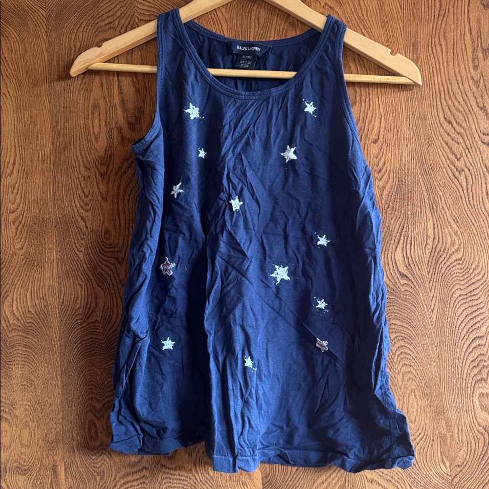 Ralph Lauren Navy Blue Girls Tank Top with Inspirational Text